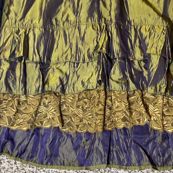 In Love Paris by Carling Metallic Green Boho Embellished Ruffled Midi Skirt - Picture 7 of 8